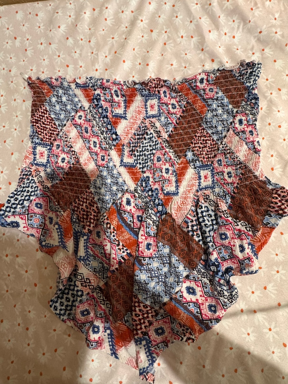 New Look Blue, Brown and Pink Patterned Smocked Tube Top